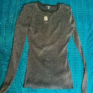 Fashion Nova Metallic Silver Long Sleeve Blouse